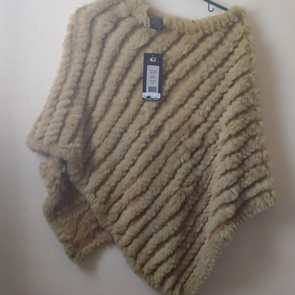 Black Rivet Woman's Sage Green Fur Poncho - One Size Fits All